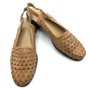Kim Rogers Linsey Brazilian Leather Woven Slingback Flats Tan Size 7.5